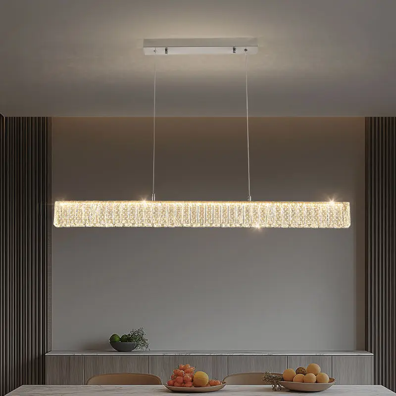 Modern Crystal Bar LED Dining Table Decor Luxury Light Chandelier Ceiling Lamp Room Fixture Stainless Steel Pendant Lamp — view 5