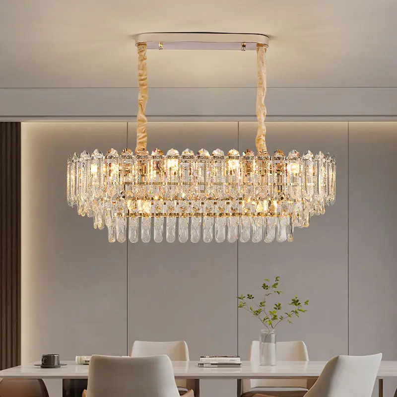 Luxury Modern Crystal Island Dining Home Decor Chandelier LED Dimmable High Villa Living Room Restaurant Decor Pendant L — view 3