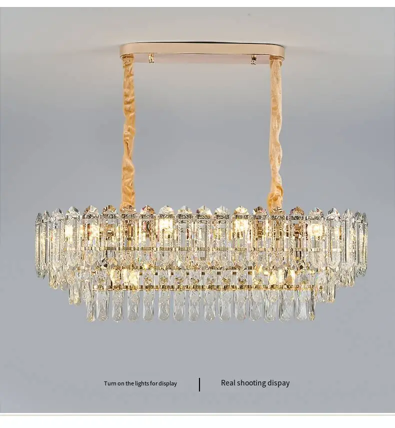 Luxury Modern Crystal Island Dining Home Decor Chandelier LED Dimmable High Villa Living Room Restaurant Decor Pendant L — view 5