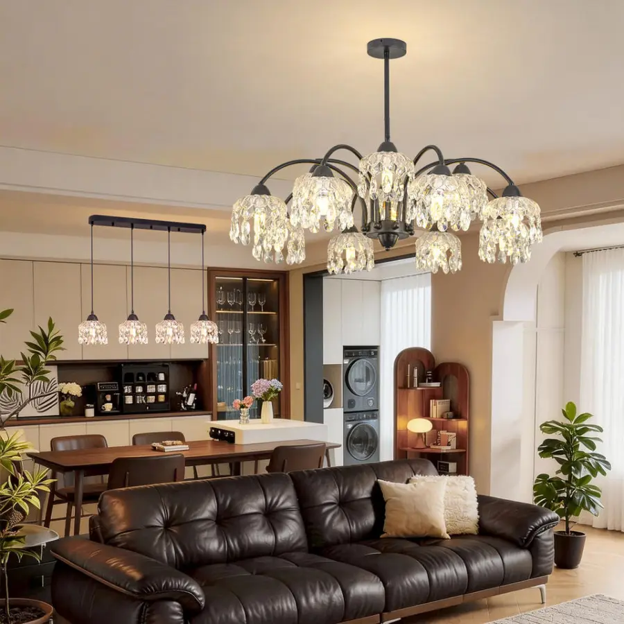 Modern French Restaurant Banquet Hall Chandelier Light Iron Glass LivingRoom Home Dining Table Villa Decor Dimmable Pend — view 2