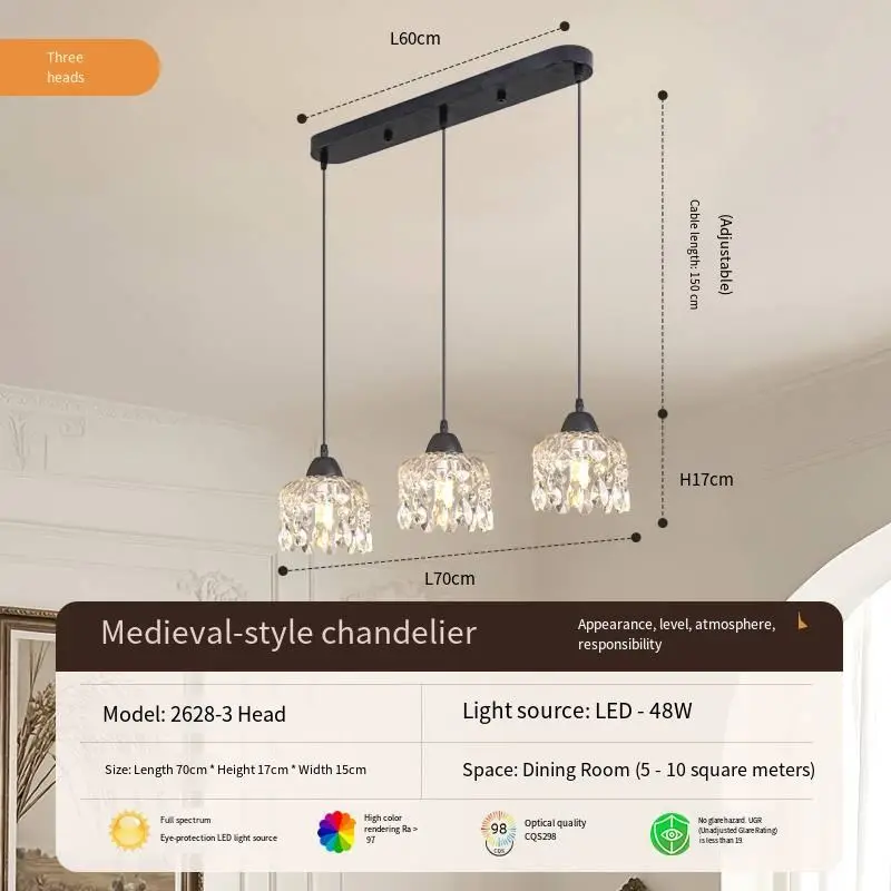 Modern French Restaurant Banquet Hall Chandelier Light Iron Glass LivingRoom Home Dining Table Villa Decor Dimmable Pend — view 3