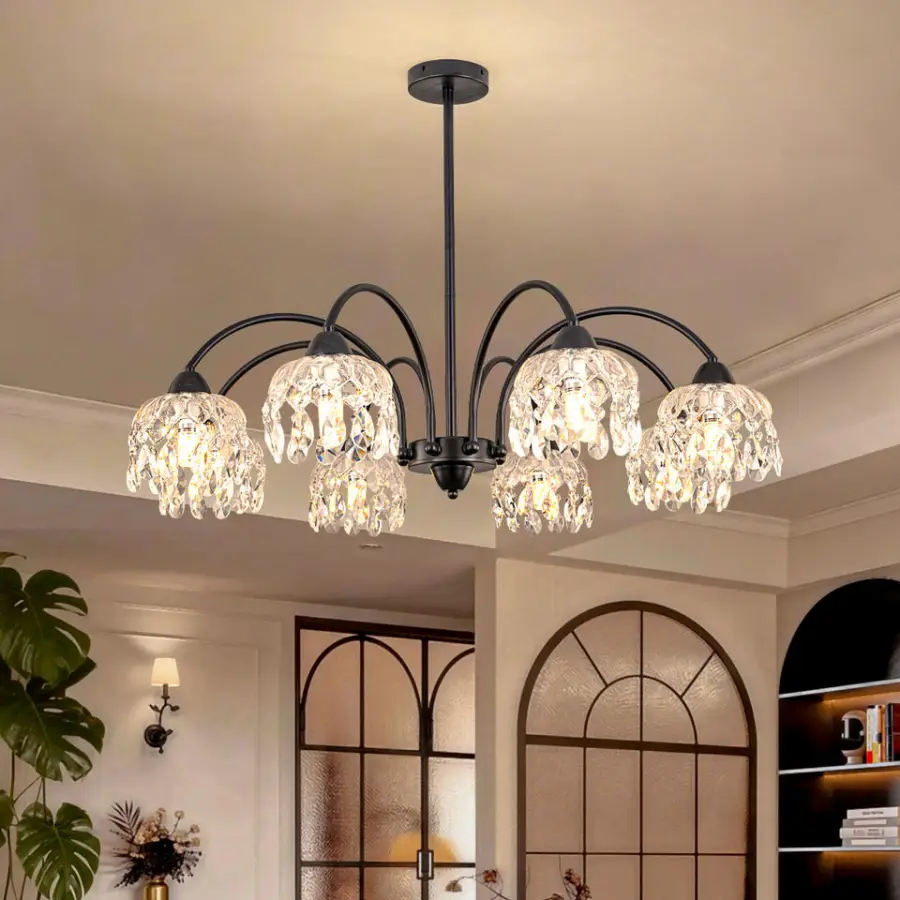 Modern French Restaurant Banquet Hall Chandelier Light Iron Glass LivingRoom Home Dining Table Villa Decor Dimmable Pend — view 4