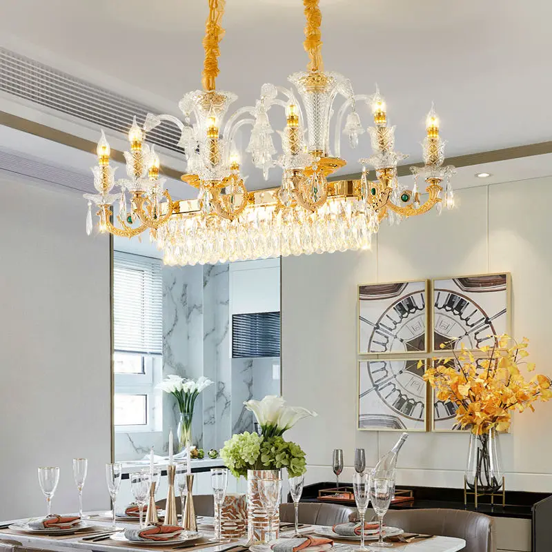 European Luxury Dining Crystal Chandelier Adjustable Height Pendant Lamp for Wedding Banquet Villa Pendant — view 1