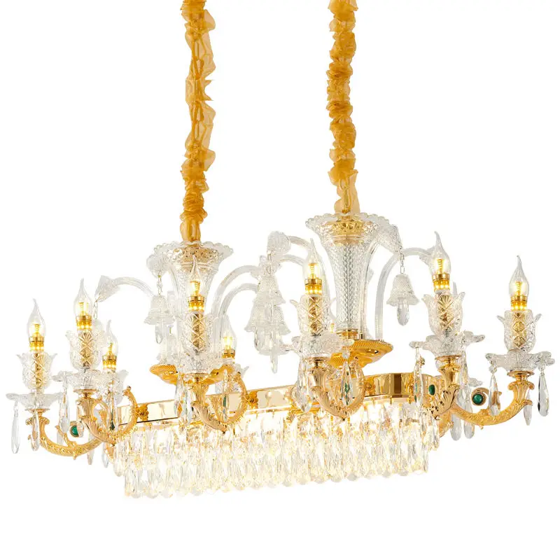 European Luxury Dining Crystal Chandelier Adjustable Height Pendant Lamp for Wedding Banquet Villa Pendant — view 2