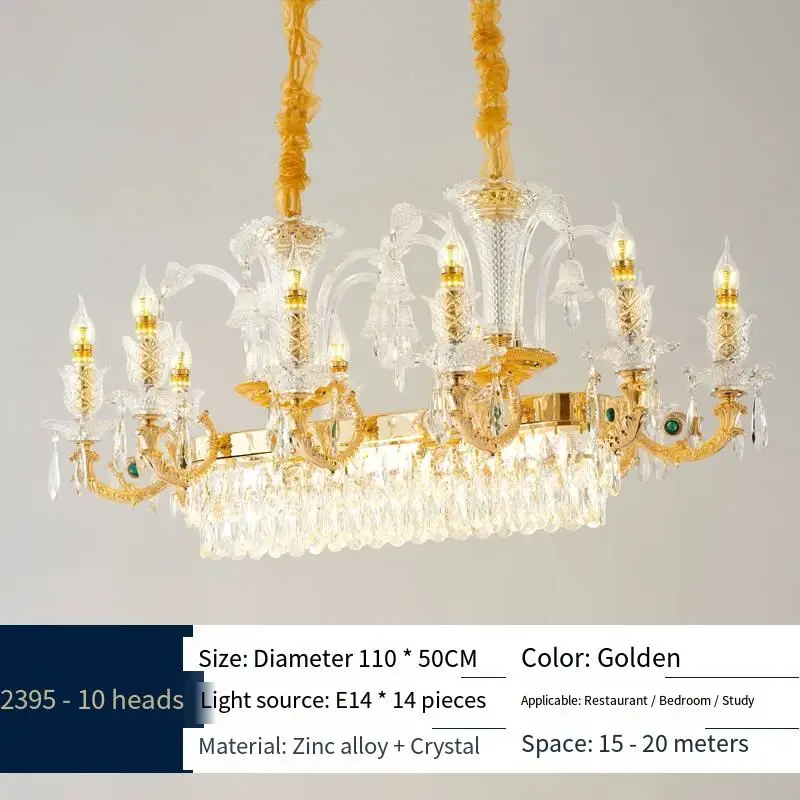 European Luxury Dining Crystal Chandelier Adjustable Height Pendant Lamp for Wedding Banquet Villa Pendant — view 3