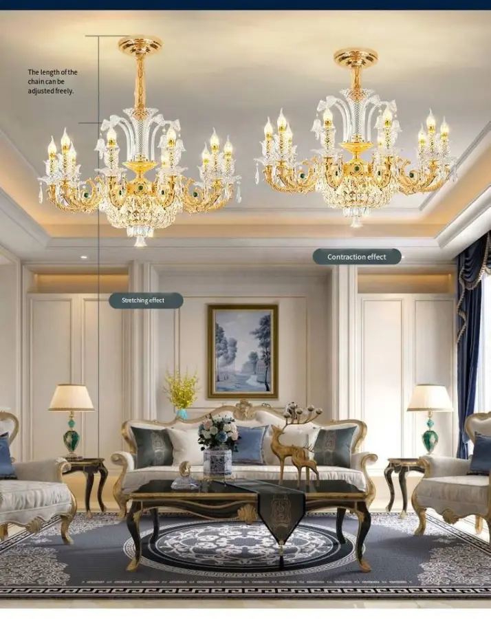European Luxury Dining Crystal Chandelier Adjustable Height Pendant Lamp for Wedding Banquet Villa Pendant — view 6