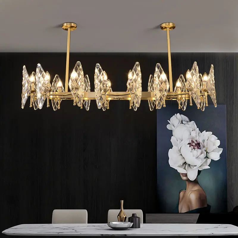 Luxury Modern Gold Copper Glass LED Chandelier Pendant Light with Middle Size for Hotel Living Room Ceiling Fixture — view 1