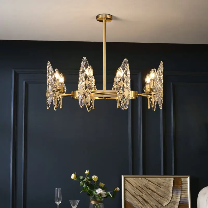 Luxury Modern Gold Copper Glass LED Chandelier Pendant Light with Middle Size for Hotel Living Room Ceiling Fixture — view 2