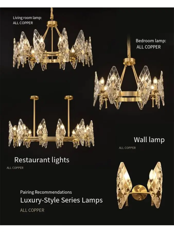 Luxury Modern Gold Copper Glass LED Chandelier Pendant Light with Middle Size for Hotel Living Room Ceiling Fixture — view 3