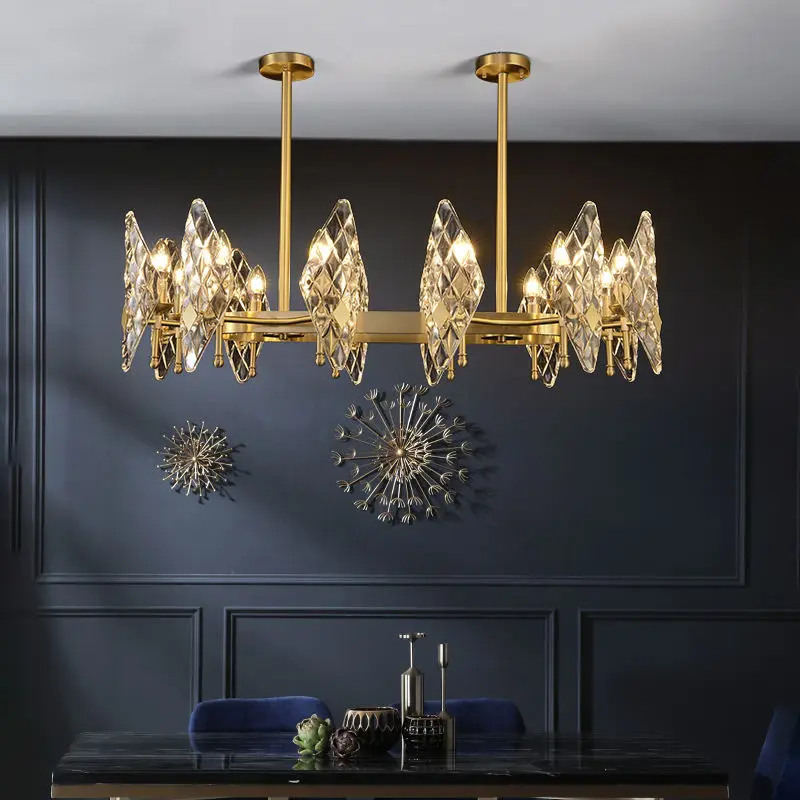 Luxury Modern Gold Copper Glass LED Chandelier Pendant Light with Middle Size for Hotel Living Room Ceiling Fixture — view 4
