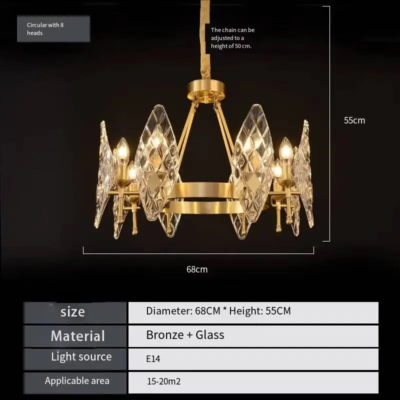 Luxury Modern Gold Copper Glass LED Chandelier Pendant Light with Middle Size for Hotel Living Room Ceiling Fixture — view 5