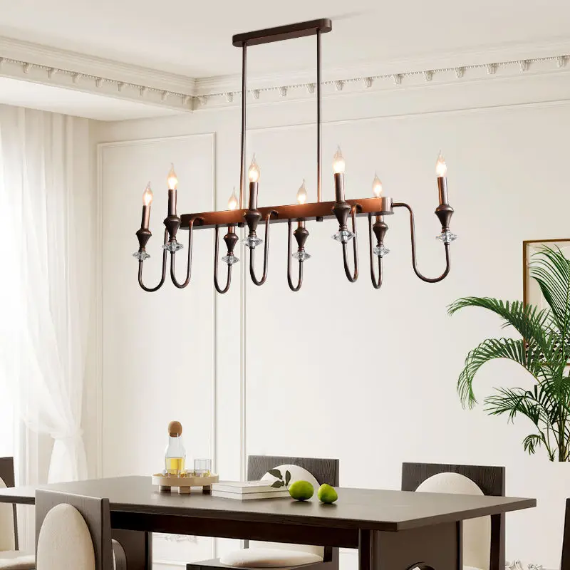 Home Restaurant Decor Brown Crystal Iron LED Pendant Chandelier Adjustable Height Dimmable Ceiling Light for Hotel Banqu — view 1