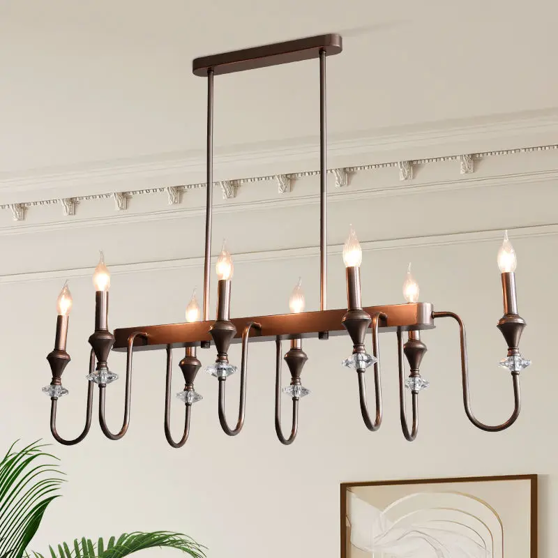 Home Restaurant Decor Brown Crystal Iron LED Pendant Chandelier Adjustable Height Dimmable Ceiling Light for Hotel Banqu — view 3