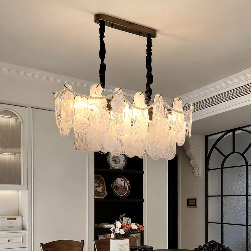 Luxury Modern Oval Iron Glass Restaurant Decor Chandelier Lamp with Adjustable Height Hanging Pendant Light for Home — view 1