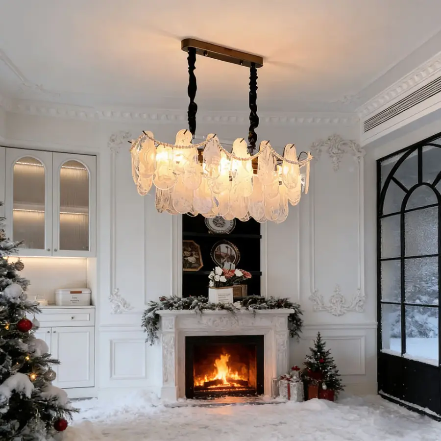 Luxury Modern Oval Iron Glass Restaurant Decor Chandelier Lamp with Adjustable Height Hanging Pendant Light for Home — view 3
