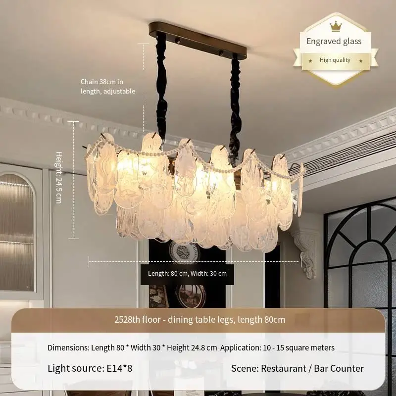 Luxury Modern Oval Iron Glass Restaurant Decor Chandelier Lamp with Adjustable Height Hanging Pendant Light for Home — view 4