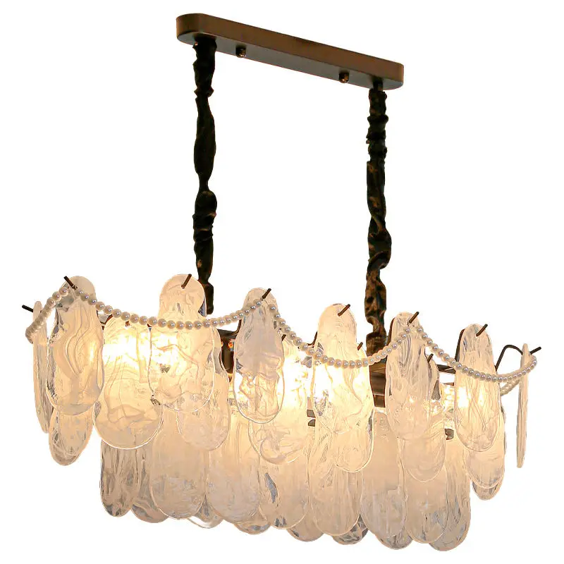 Luxury Modern Oval Iron Glass Restaurant Decor Chandelier Lamp with Adjustable Height Hanging Pendant Light for Home — view 5