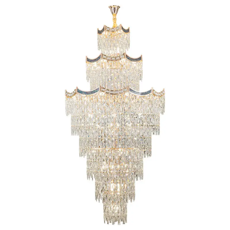 Luxury Large Gold K9 Crystal Villa Home Staircase Banquet Hall Chandelier Pendant Light Corridor Lighting for Hotel Lobb — view 6