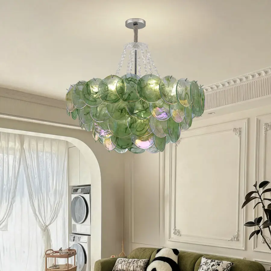 French Luxury Pendant Lamp Villa Wedding Banquet Hall Iron Blue Glass Ceiling Chandelier Light for Hotel Living Room Bed — view 1