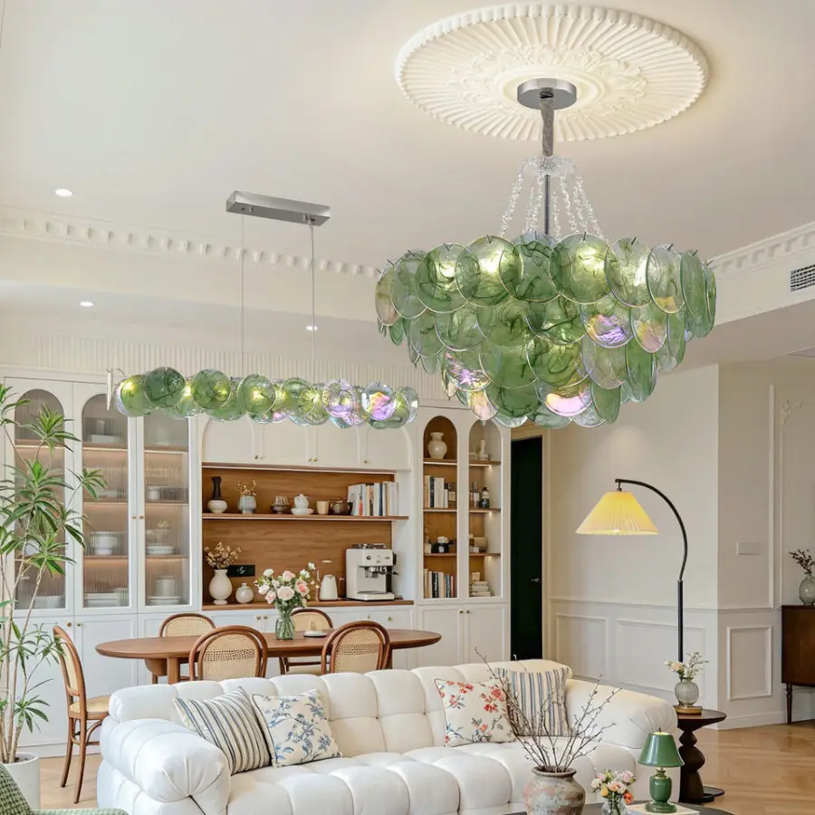 French Luxury Pendant Lamp Villa Wedding Banquet Hall Iron Blue Glass Ceiling Chandelier Light for Hotel Living Room Bed — view 3