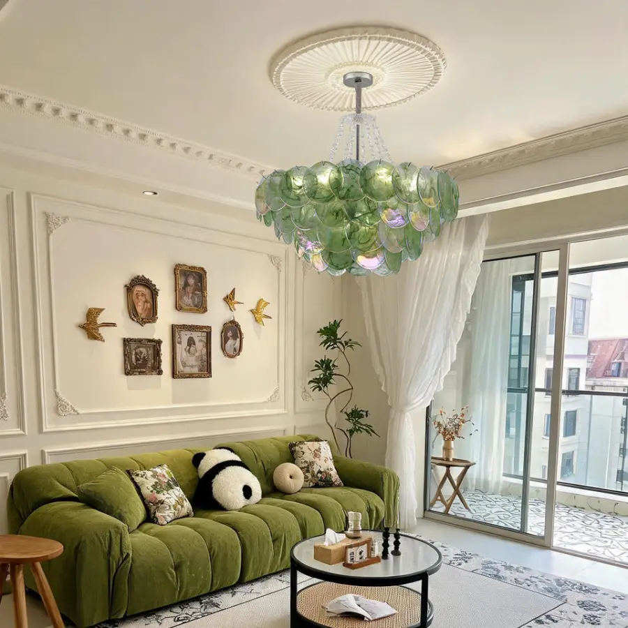 French Luxury Pendant Lamp Villa Wedding Banquet Hall Iron Blue Glass Ceiling Chandelier Light for Hotel Living Room Bed — view 4