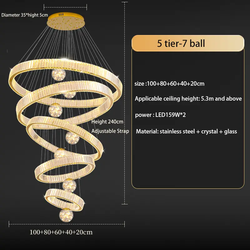 Luxury Large Stairs Led Golden Villa Round Chandelier Light for Hotel Living Room Banquet Hall Creative Hanging Pendant — view 3
