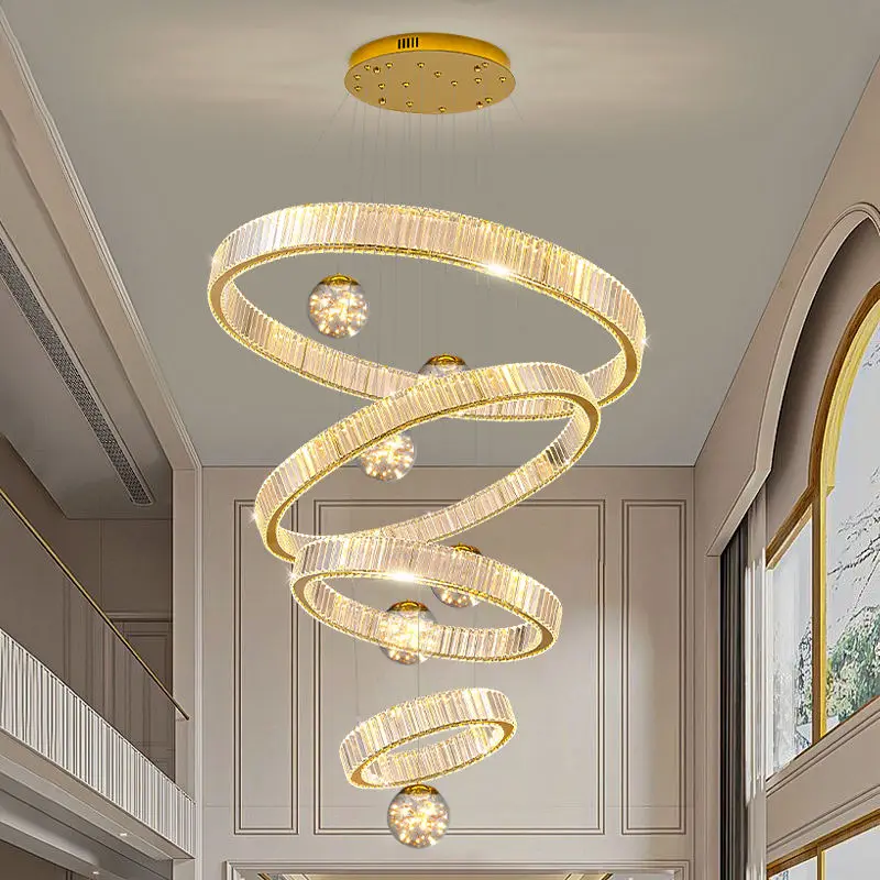 Luxury Large Stairs Led Golden Villa Round Chandelier Light for Hotel Living Room Banquet Hall Creative Hanging Pendant — view 5