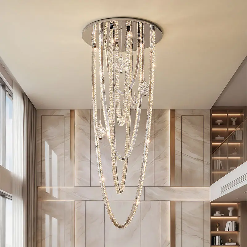 Luxury Led Stair Crystal Chandelier Light Villa Duplex Living Room Loft Apartment Hotel Banquet Hall Hollow Ceiling Pend — view 2
