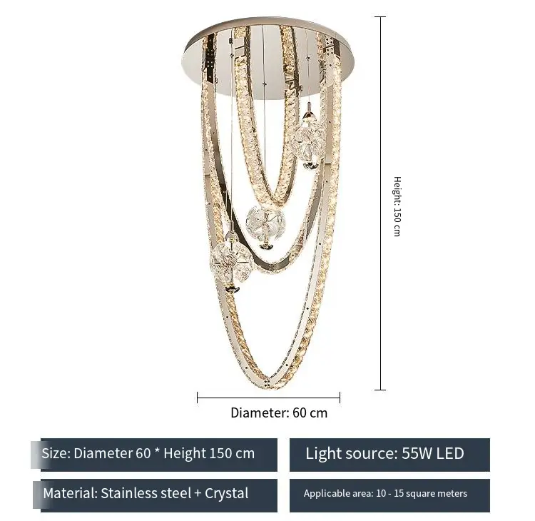 Luxury Led Stair Crystal Chandelier Light Villa Duplex Living Room Loft Apartment Hotel Banquet Hall Hollow Ceiling Pend — view 3
