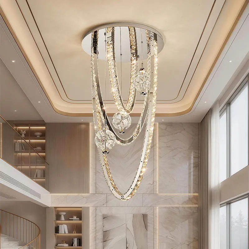 Luxury Led Stair Crystal Chandelier Light Villa Duplex Living Room Loft Apartment Hotel Banquet Hall Hollow Ceiling Pend — view 4