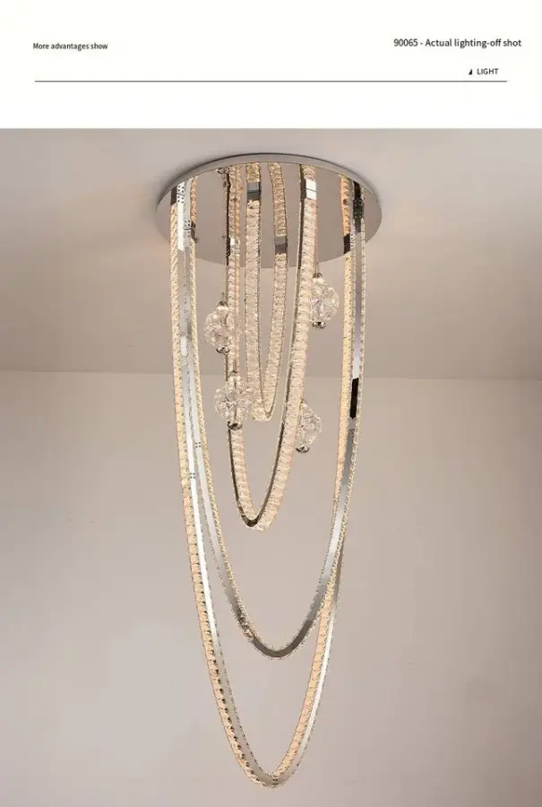 Luxury Led Stair Crystal Chandelier Light Villa Duplex Living Room Loft Apartment Hotel Banquet Hall Hollow Ceiling Pend — view 6
