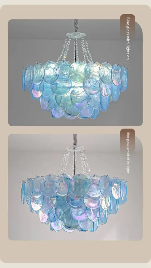 French Luxury Pendant Lamp Villa Wedding Banquet Hall Iron Blue Glass Ceiling Chandelier Light for Hotel Living Room Bed — view 4