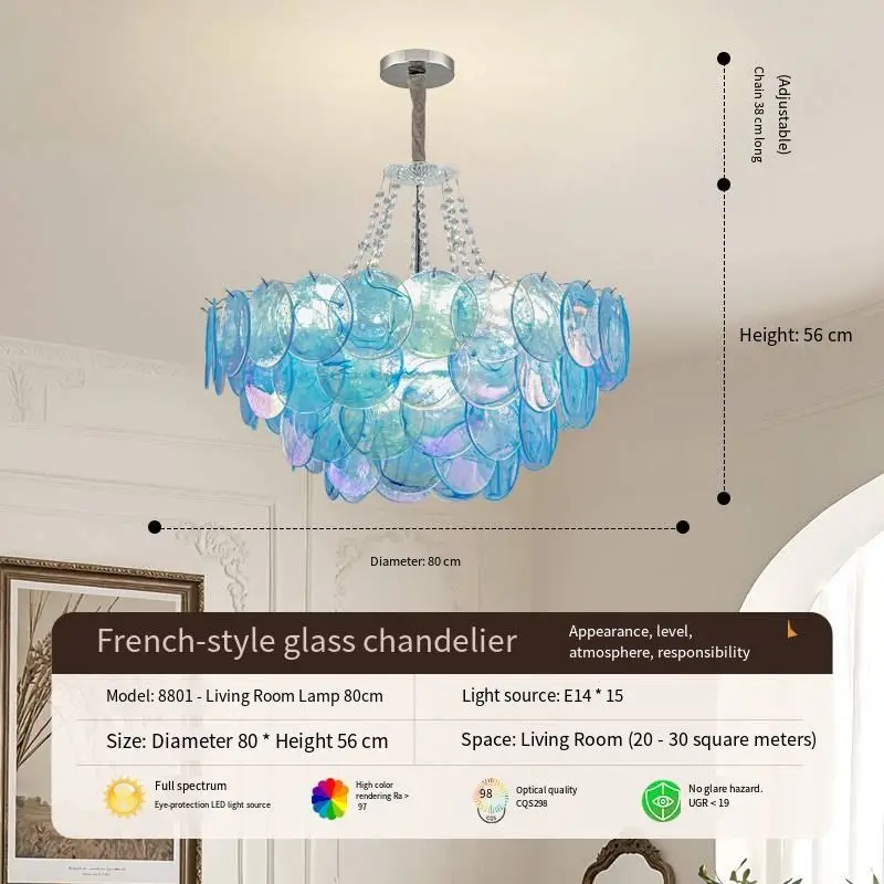 French Luxury Pendant Lamp Villa Wedding Banquet Hall Iron Blue Glass Ceiling Chandelier Light for Hotel Living Room Bed — view 6