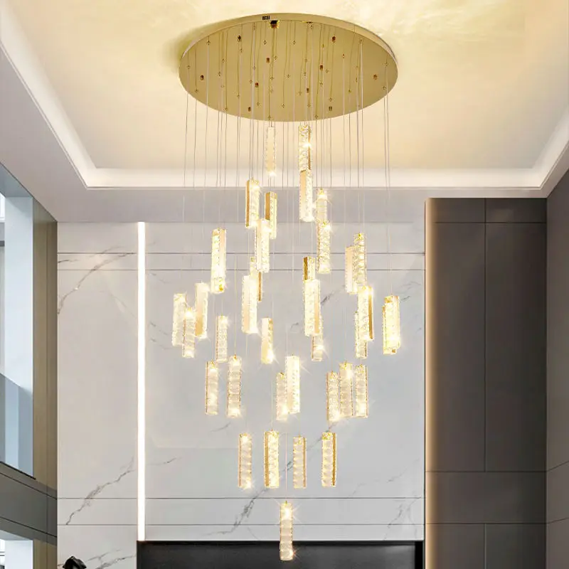 Luxury Crystal Villa Staircase Duplex Banquet Hall Chandelier Light Whole House Hotel Lobby Stainless Steel Ceiling Pend — view 1