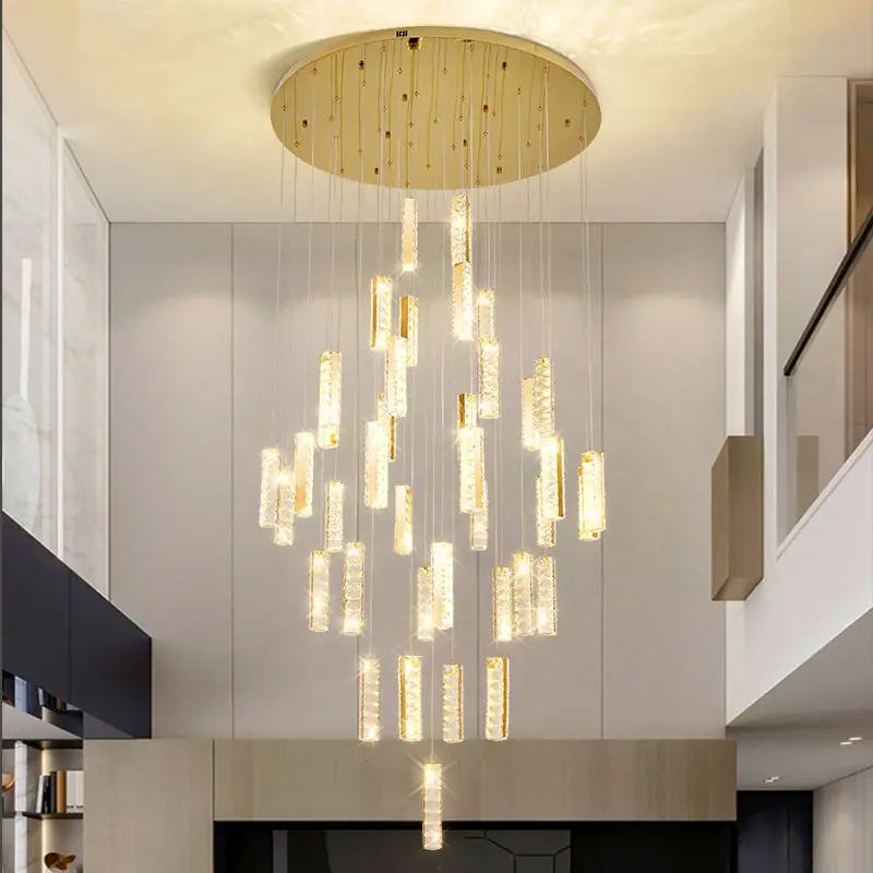 Luxury Crystal Villa Staircase Duplex Banquet Hall Chandelier Light Whole House Hotel Lobby Stainless Steel Ceiling Pend — view 2