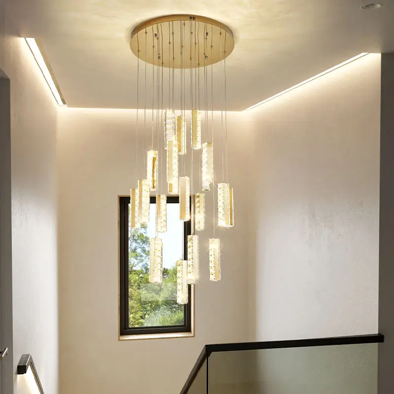 Luxury Crystal Villa Staircase Duplex Banquet Hall Chandelier Light Whole House Hotel Lobby Stainless Steel Ceiling Pend — view 3