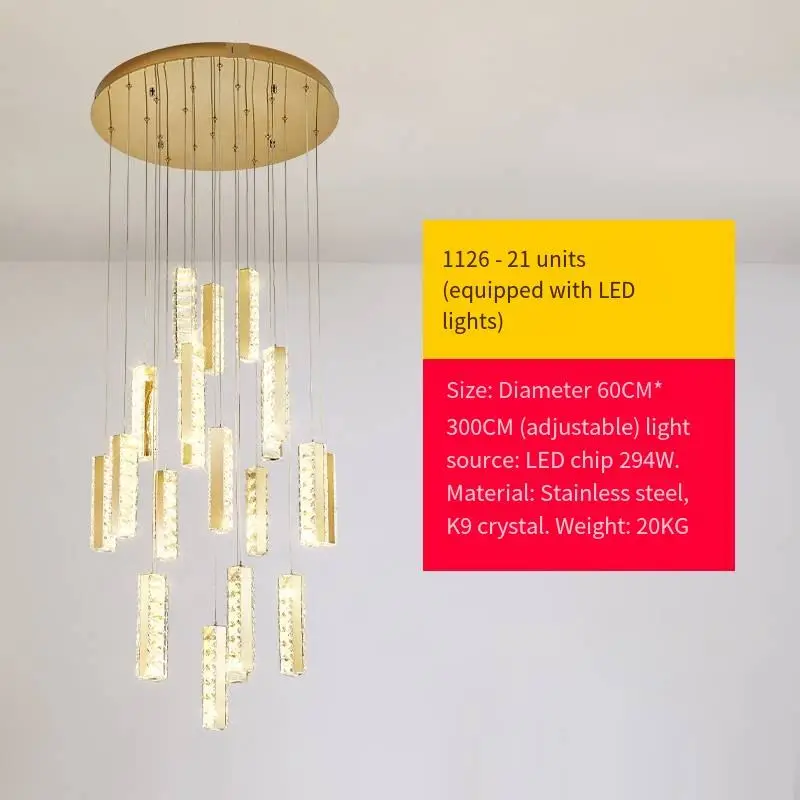 Luxury Crystal Villa Staircase Duplex Banquet Hall Chandelier Light Whole House Hotel Lobby Stainless Steel Ceiling Pend — view 5
