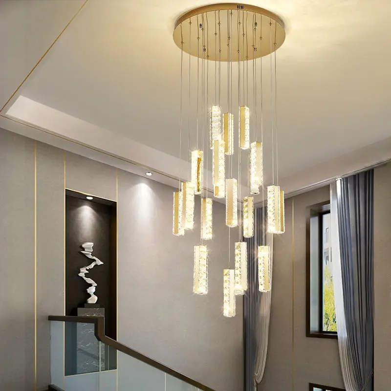 Luxury Crystal Villa Staircase Duplex Banquet Hall Chandelier Light Whole House Hotel Lobby Stainless Steel Ceiling Pend — view 6