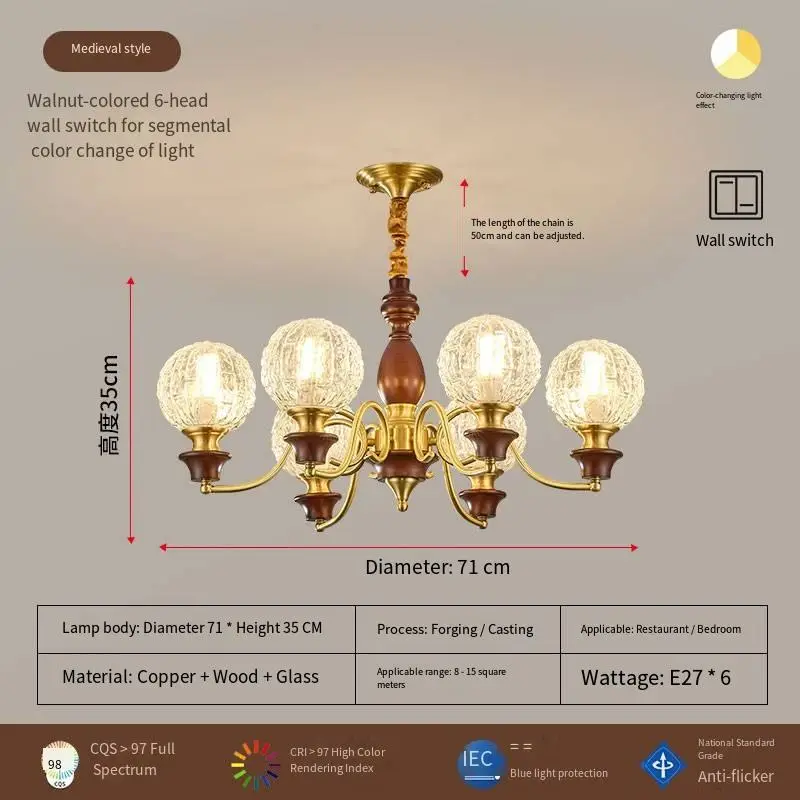Luxury Modern Copper Home Restaurant Villa Lobby Glass LED Chandelier Light Hotel Livingroom Adjustable Height Pendant L — view 3
