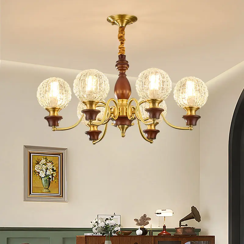 Luxury Modern Copper Home Restaurant Villa Lobby Glass LED Chandelier Light Hotel Livingroom Adjustable Height Pendant L — view 4