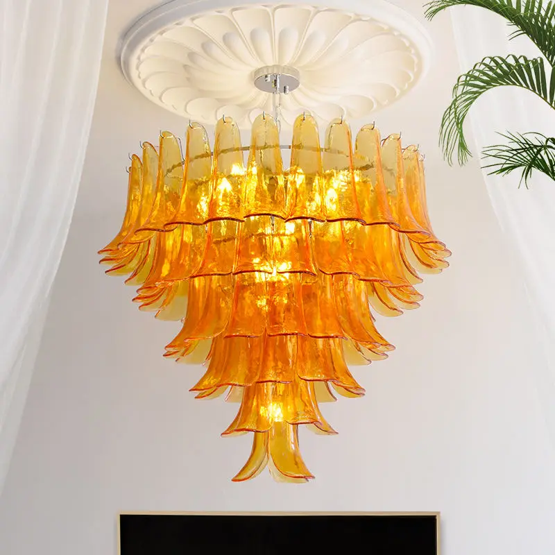 Modern Villa Home Banquet Hall Fixture Pendant Lamp Glass Home Livingroom Hotel Iron LED Chandelier Light Adjustable Hei — view 1