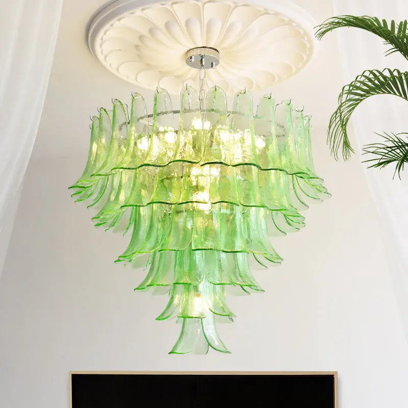 Modern French Villa Home Banquet Hall Fixture Pendant Lamp Glass Adjustable Height Home Bedroom Hotel Iron LED Chandelie — view 1