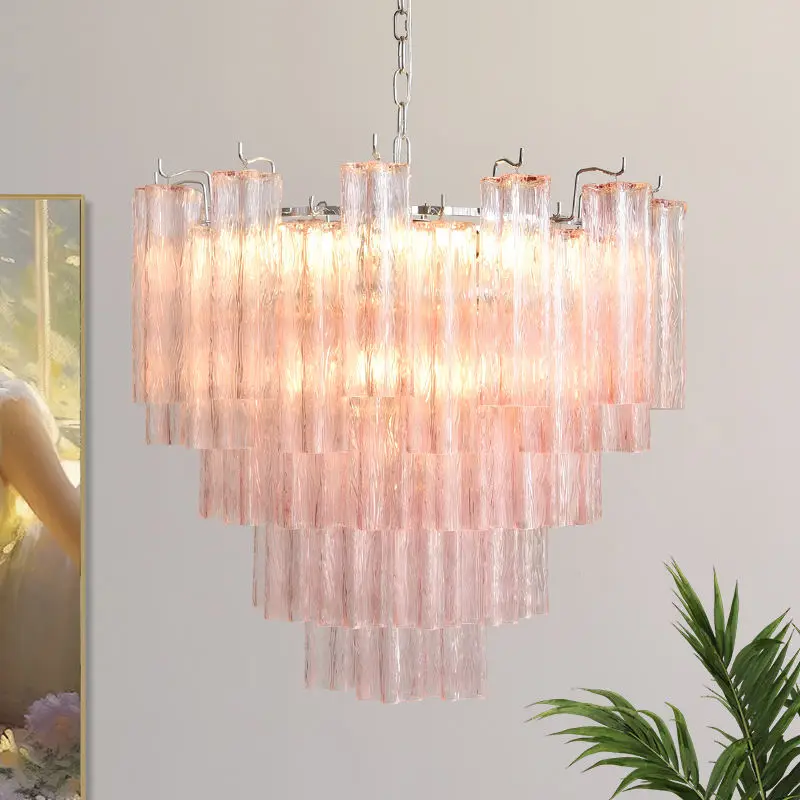 Modern French Wedding Banquet Hall Pendant Lamp Villa Home Fixture Adjustable Height Hotel Iron Glass LED Chandelier Lig — view 2