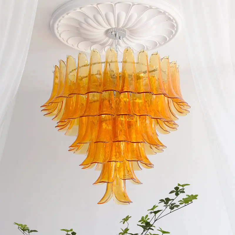 Modern Villa Home Banquet Hall Fixture Pendant Lamp Glass Home Livingroom Hotel Iron LED Chandelier Light Adjustable Hei — view 2