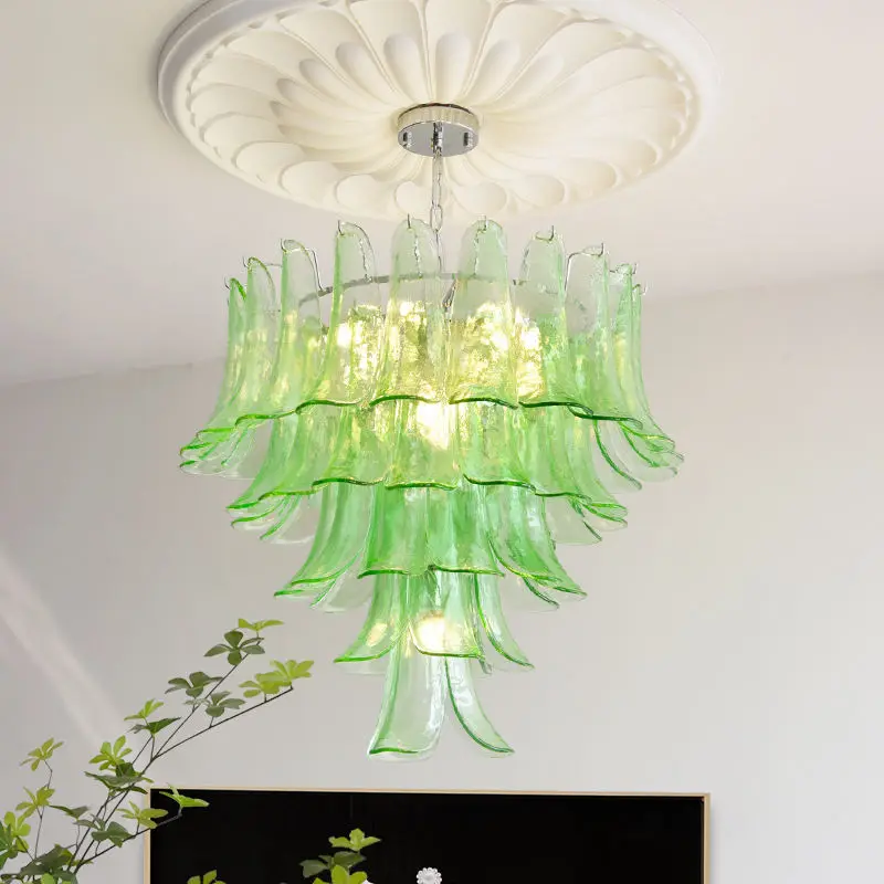 Modern French Villa Home Banquet Hall Fixture Pendant Lamp Glass Adjustable Height Home Bedroom Hotel Iron LED Chandelie — view 2