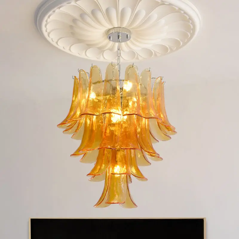 Modern Villa Home Banquet Hall Fixture Pendant Lamp Glass Home Livingroom Hotel Iron LED Chandelier Light Adjustable Hei — view 3