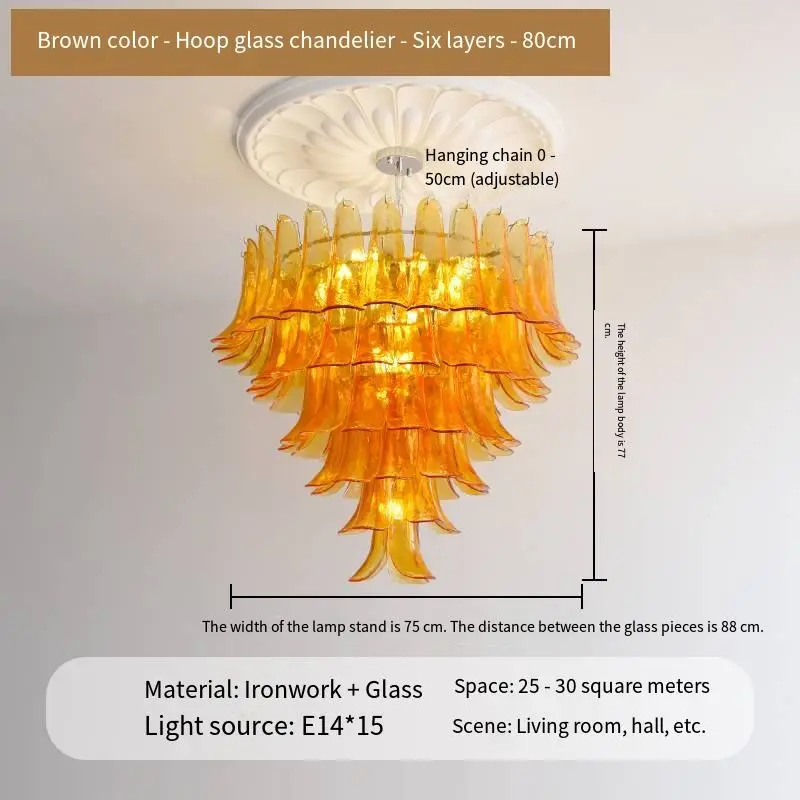 Modern Villa Home Banquet Hall Fixture Pendant Lamp Glass Home Livingroom Hotel Iron LED Chandelier Light Adjustable Hei — view 4