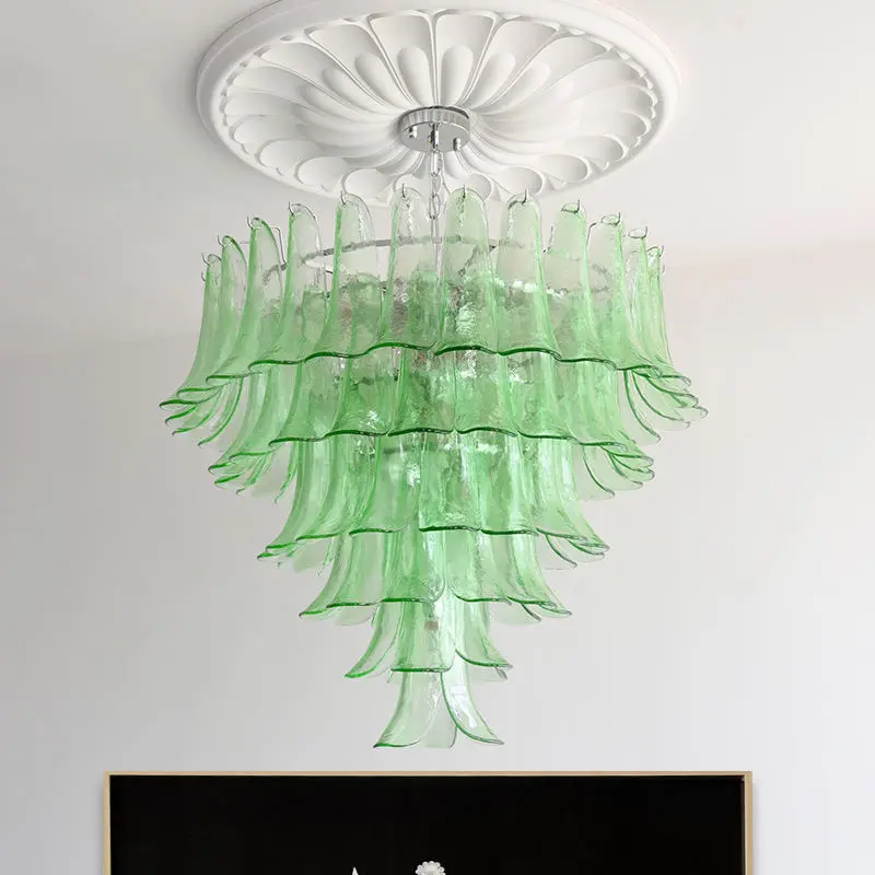 Modern French Villa Home Banquet Hall Fixture Pendant Lamp Glass Adjustable Height Home Bedroom Hotel Iron LED Chandelie — view 3