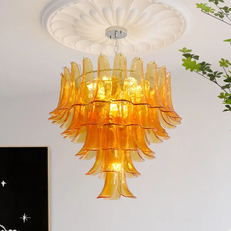 Modern Villa Home Banquet Hall Fixture Pendant Lamp Glass Home Livingroom Hotel Iron LED Chandelier Light Adjustable Hei — view 5