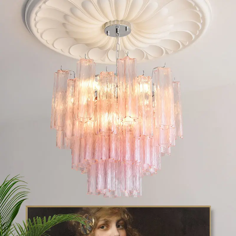 Modern French Wedding Banquet Hall Pendant Lamp Villa Home Fixture Adjustable Height Hotel Iron Glass LED Chandelier Lig — view 6